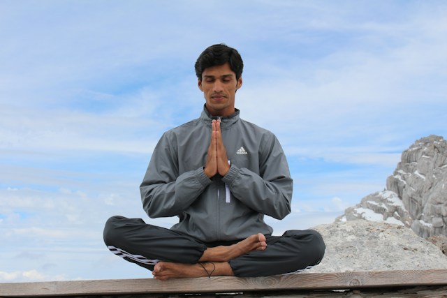 A commercial towing driver doing yoga