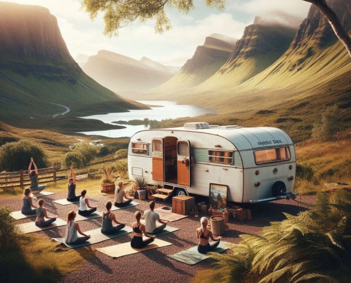 vintage trailer and yoga